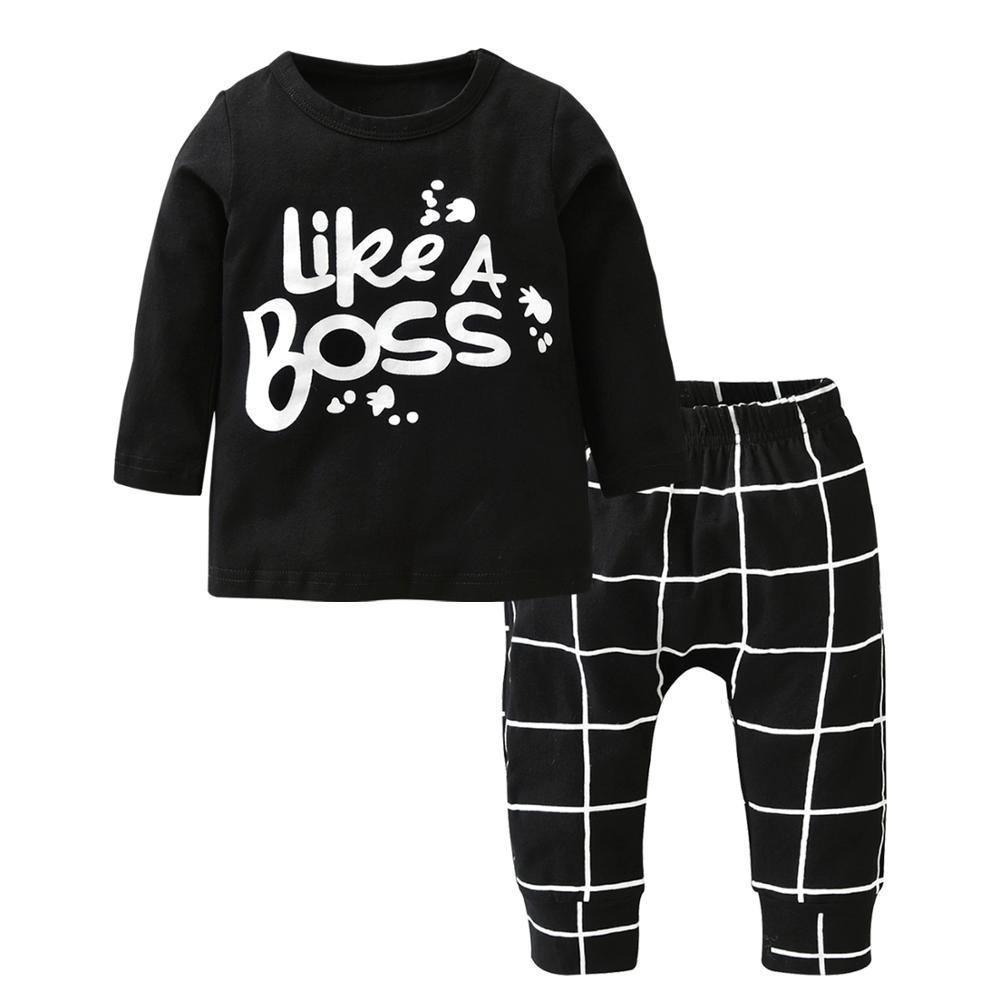 Newborn Baby Boy Clothes Set Long Sleeve Letter Like A Boss T-shirt , Pants Infant Clothing Set For Baby - Fabs things