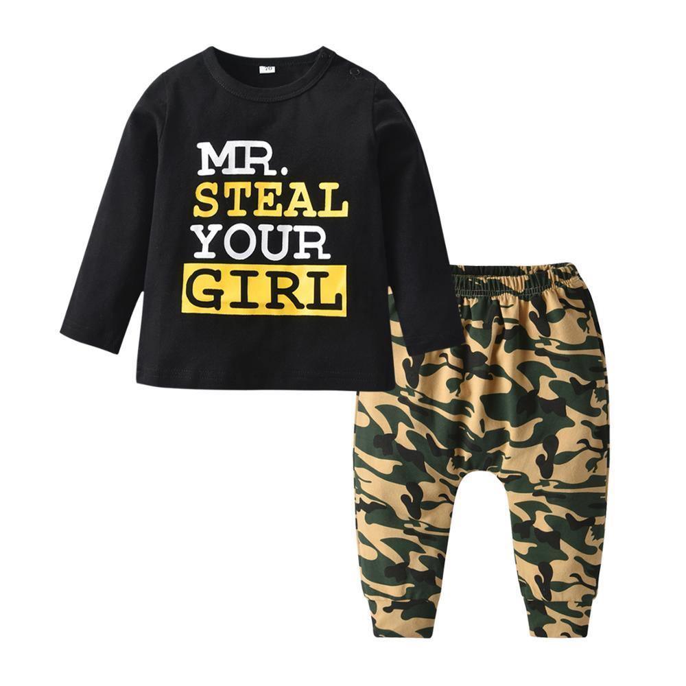 Newborn Baby Boy Clothes Set Long Sleeve Letter Like A Boss T-shirt , Pants Infant Clothing Set For Baby - Fabs things
