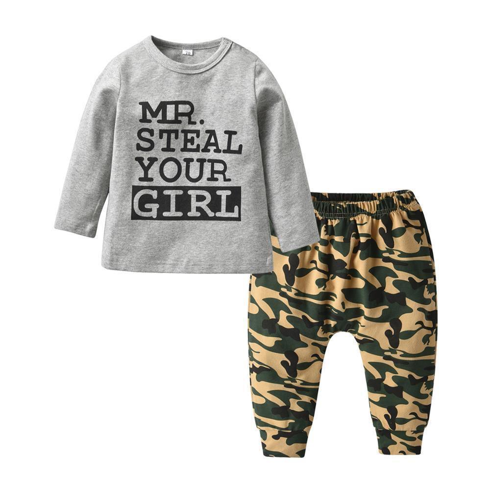 Newborn Baby Boy Clothes Set Long Sleeve Letter Like A Boss T-shirt , Pants Infant Clothing Set For Baby - Fabs things