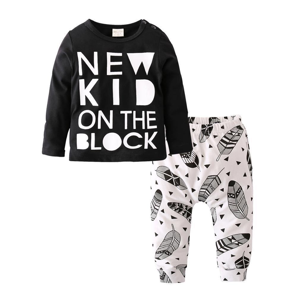 Newborn Baby Boy Clothes Set Long Sleeve Letter Like A Boss T-shirt , Pants Infant Clothing Set For Baby - Fabs things