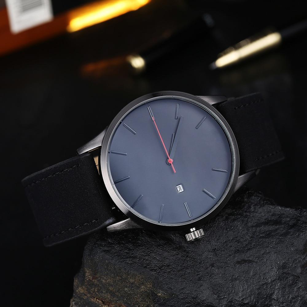 Black Men's Elegant Watch With Date Display And Quilted Leather Straps Unique Design Perfect Gift - Fabs things