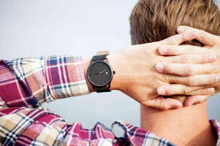Black Men's Elegant Watch With Date Display And Quilted Leather Straps Unique Design Perfect Gift - Fabs things