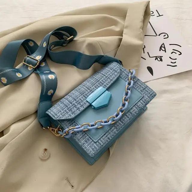 Luxury Wide Strap Shoulder Bags for Women And Girls Designer Lady Handbags and Purses Fashionable Chain Messenger Crossbody Bags - Fabs things