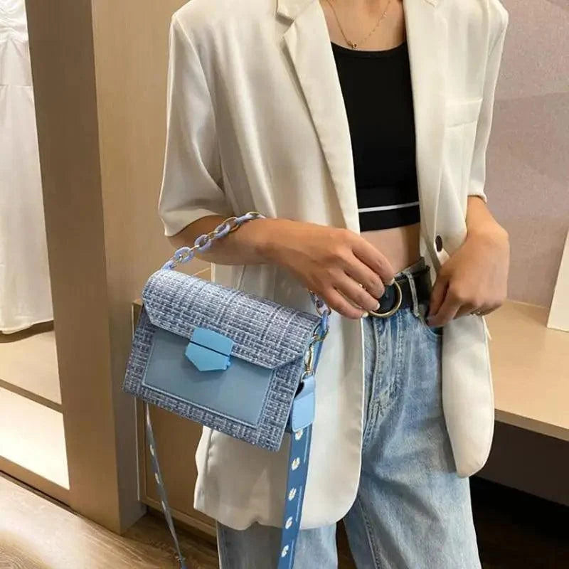 Luxury Wide Strap Shoulder Bags for Women And Girls Designer Lady Handbags and Purses Fashionable Chain Messenger Crossbody Bags - Fabs things