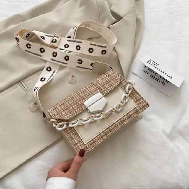 Luxury Wide Strap Shoulder Bags for Women And Girls Designer Lady Handbags and Purses Fashionable Chain Messenger Crossbody Bags - Fabs things