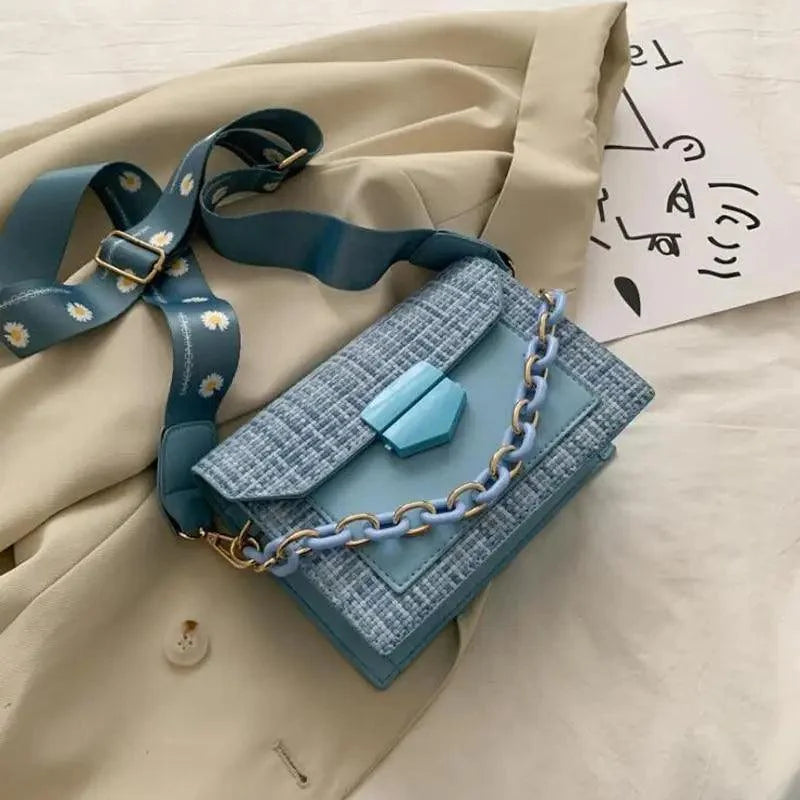 Luxury Wide Strap Shoulder Bags for Women And Girls Designer Lady Handbags and Purses Fashionable Chain Messenger Crossbody Bags - Fabs things