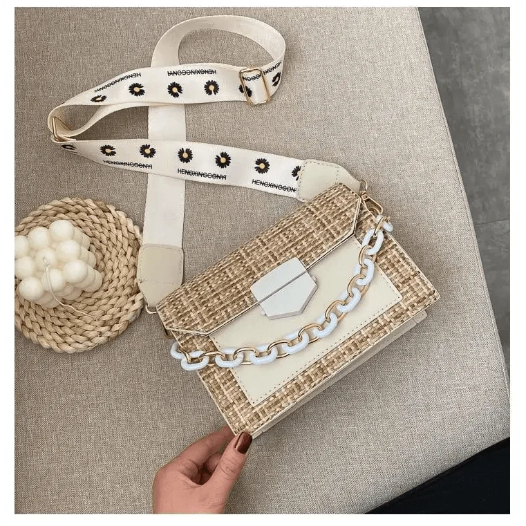 Luxury Wide Strap Shoulder Bags for Women And Girls Designer Lady Handbags and Purses Fashionable Chain Messenger Crossbody Bags - Fabs things