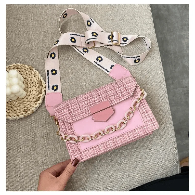 Luxury Wide Strap Shoulder Bags for Women And Girls Designer Lady Handbags and Purses Fashionable Chain Messenger Crossbody Bags - Fabs things