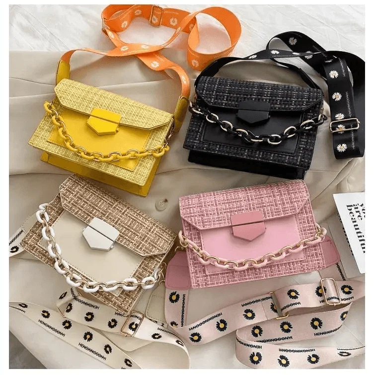 Luxury Wide Strap Shoulder Bags for Women And Girls Designer Lady Handbags and Purses Fashionable Chain Messenger Crossbody Bags - Fabs things