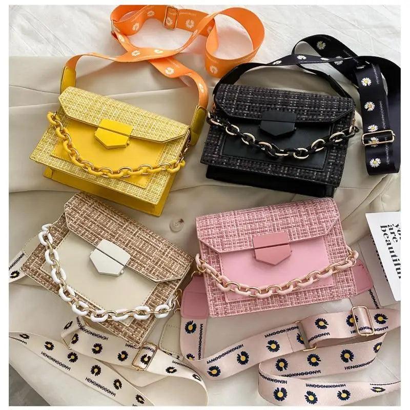 Luxury Wide Strap Shoulder Bags for Women And Girls Designer Lady Handbags and Purses Fashionable Chain Messenger Crossbody Bags - Fabs things