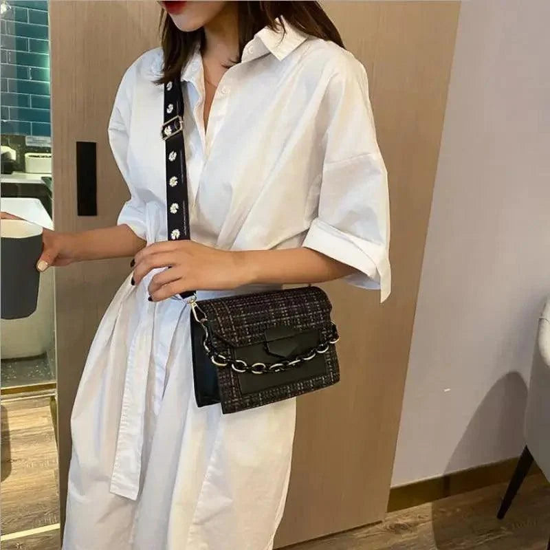 Luxury Wide Strap Shoulder Bags for Women And Girls Designer Lady Handbags and Purses Fashionable Chain Messenger Crossbody Bags - Fabs things
