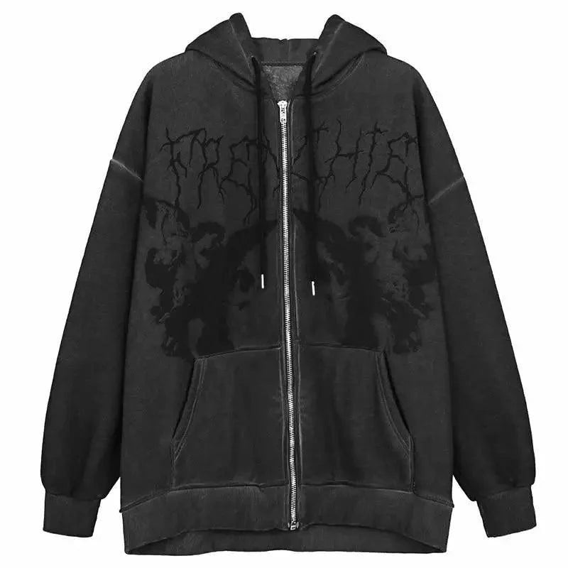 New Trendy Vintage Hip Hop Streetwear Women Hoodies Angel Dark Print Zipper Jacket Coat Hooded Top Clothes Men Women Punk Outwear - Fabs things