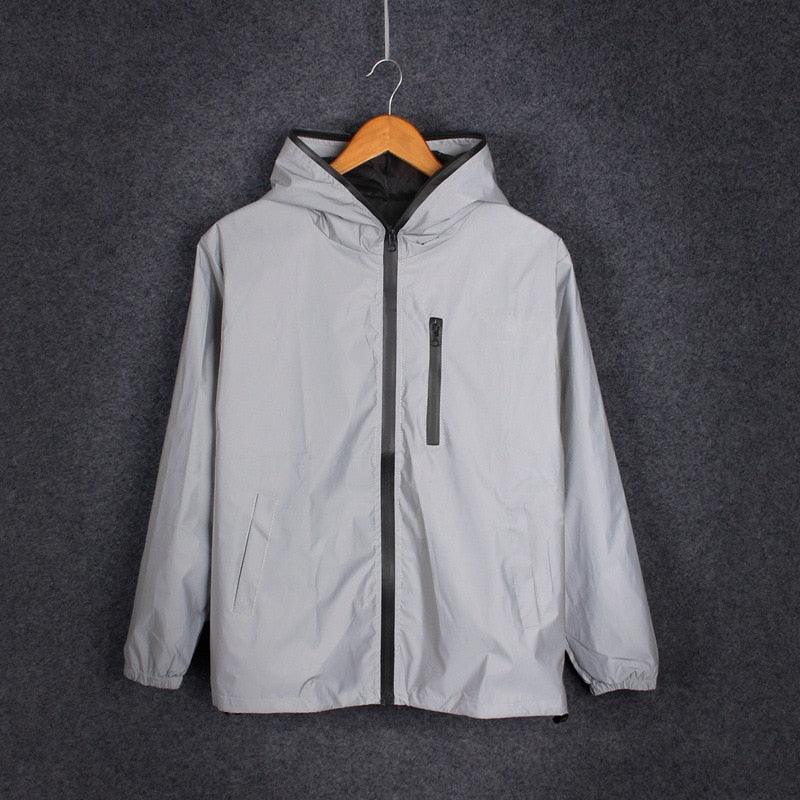 Elegant Modern Reflective Plus Size Jacket Men Spring Autumn Windbreaker Packable Jacket Male Hooded Coats Hooded Fluorescent Clothing Reflective Jacket Coat Fashion Running Jacket - Fabs things