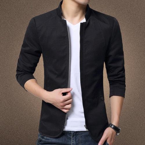 Luxury Black Mens Jacket Fashion Jacket Men Slim Fit Business Casual Male Jackets Warm Outdoor Men's Lightweight Cotton Jacket Elegant Slim Men Solid Color Clothing - Fabs things