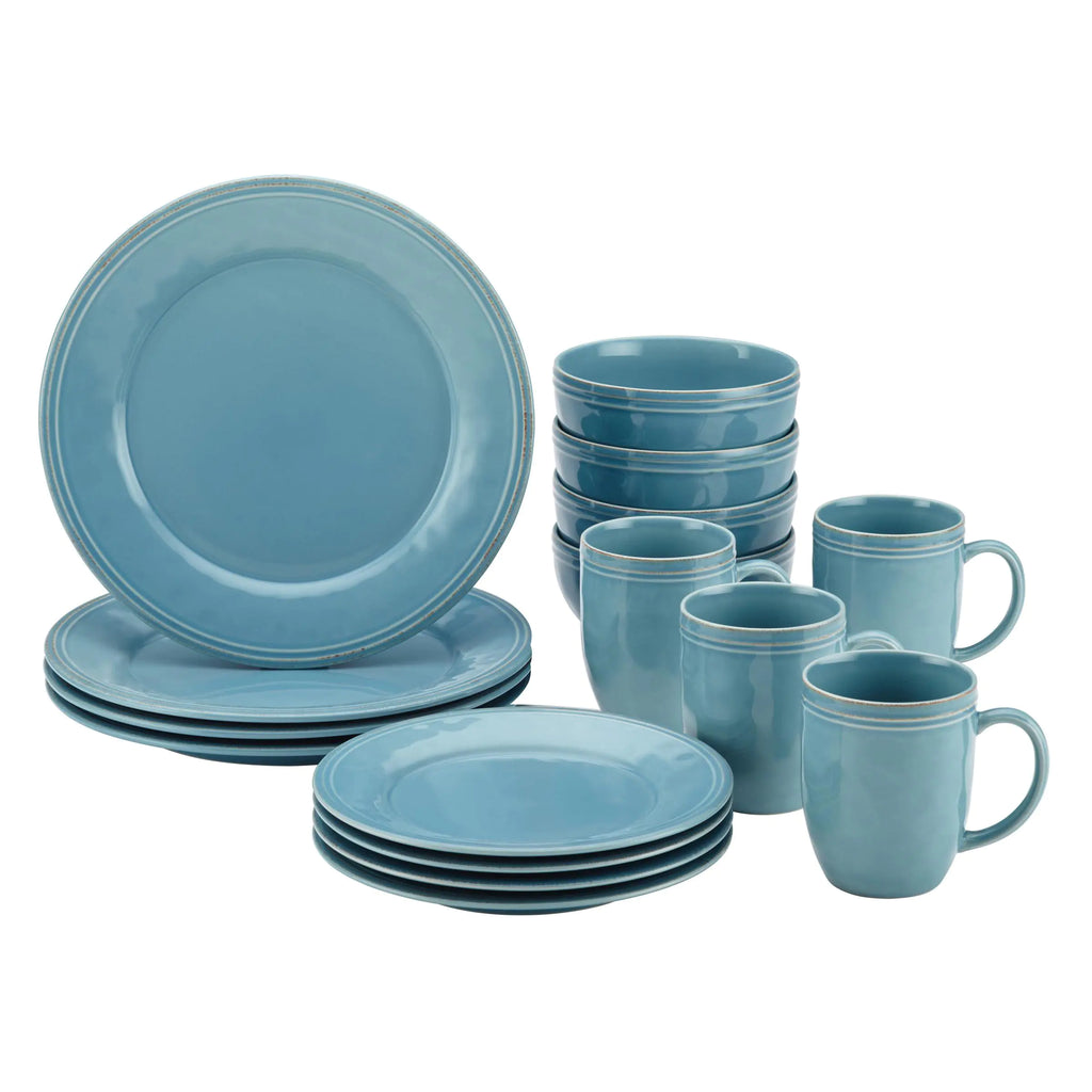 Rachael Ray Cucina Stoneware 16-piece Dinnerware Set Agave Blue - Fabs things