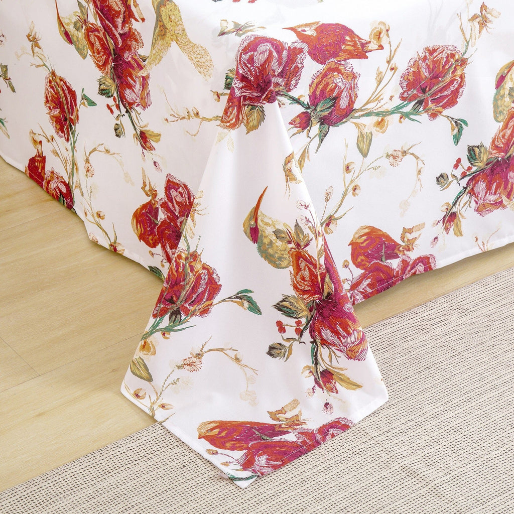 Tache Floral Hummingbirds Burgundy White Vintage Rose Garden Bed Sheet Set (SD-7676) - Fabs things