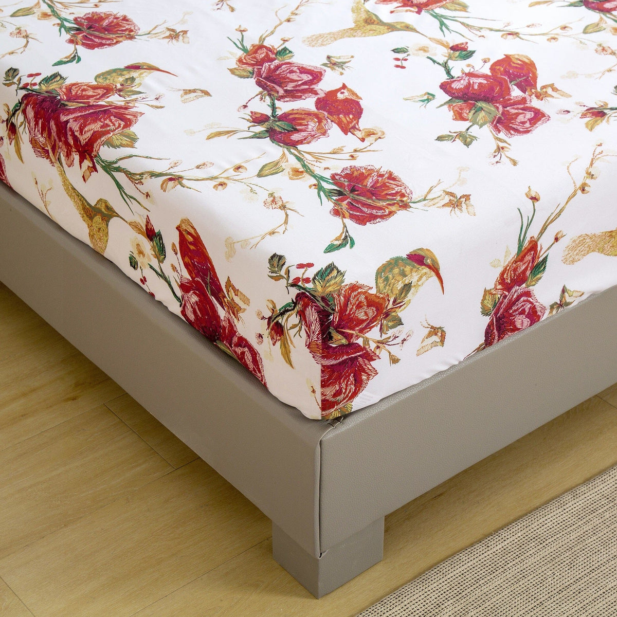 Tache Floral Hummingbirds Burgundy White Vintage Rose Garden Bed Sheet Set (SD-7676) - Fabs things