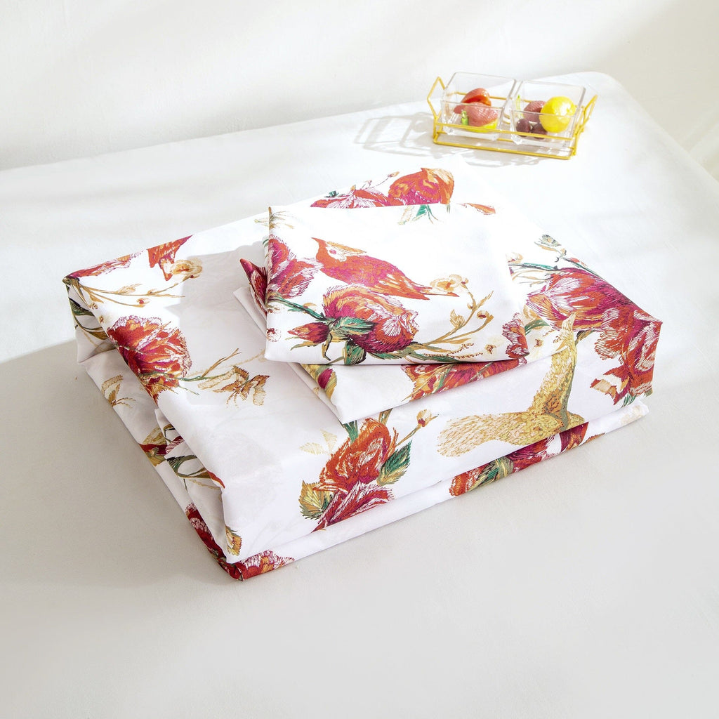 Tache Floral Hummingbirds Burgundy White Vintage Rose Garden Bed Sheet Set (SD-7676) - Fabs things