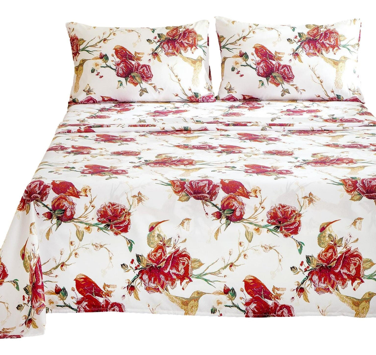 Tache Floral Hummingbirds Burgundy White Vintage Rose Garden Bed Sheet Set (SD-7676) - Fabs things