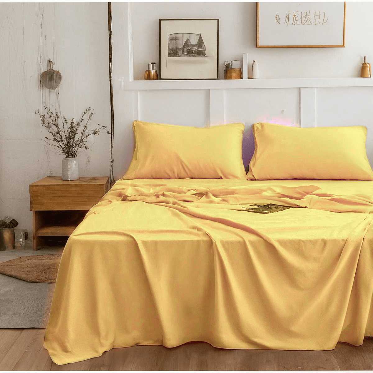 Tache Microfiber Sunny Yellow Bed Sheet Set (404-YS-BSS) - Fabs things