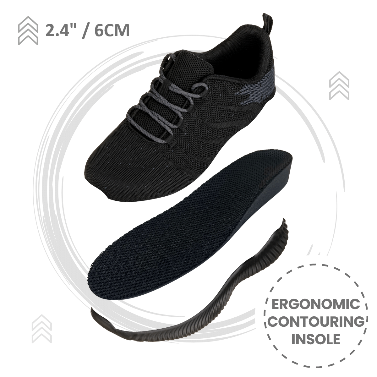 CALTO - Q216 - 2.4 Inches Taller (Black/Grey) - Ultra Lightweight - Fabs things