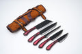5-Piece Hand-Forged Kitchen Knife Set - Dragon Scale Carbon Steel - Red Diamond Wood Handles & Leather roll - CK-002 - Fabs things