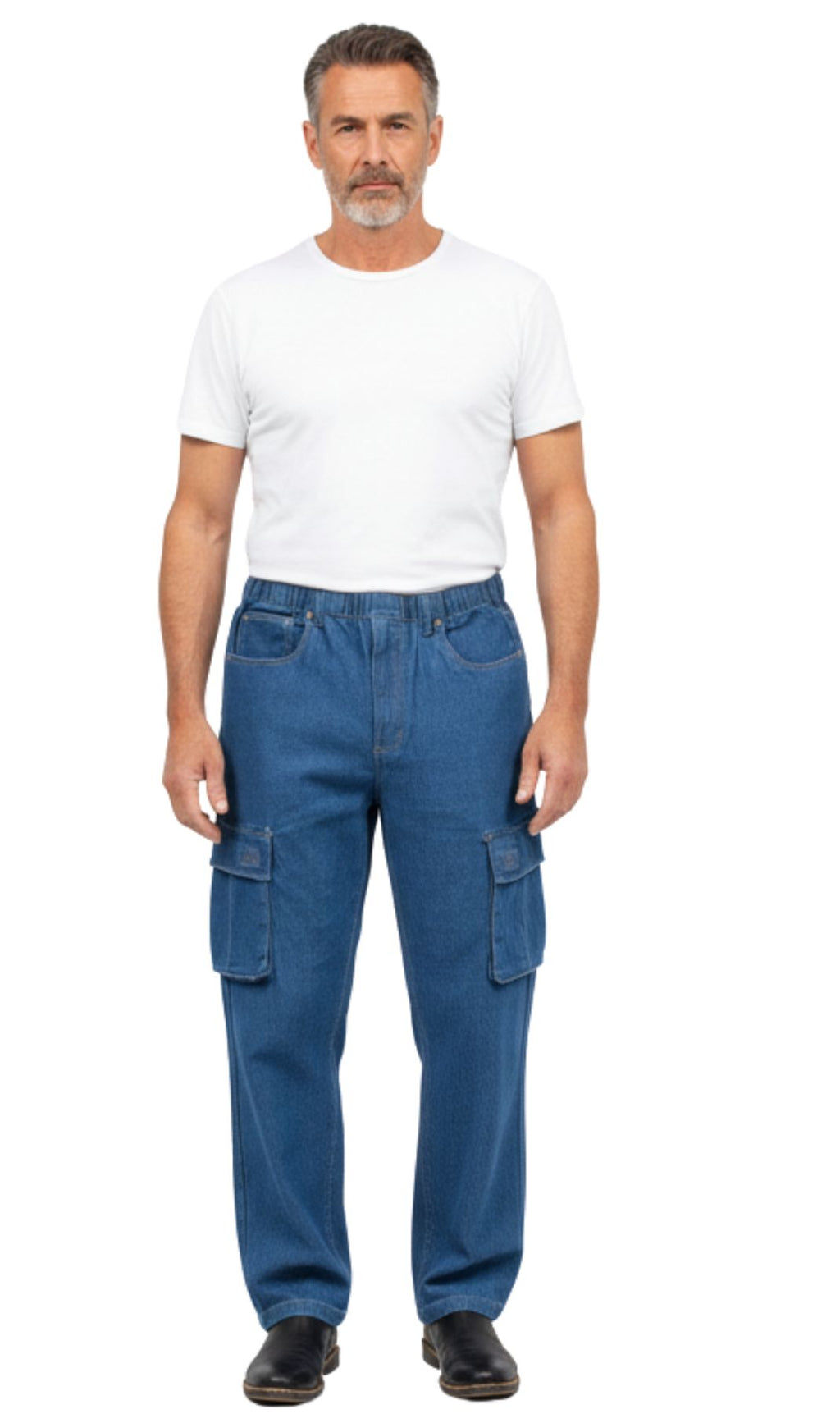 Men's Pull-On Jeans with Double Cargo Pockets — Lightweight Easy Fit - Fabs things