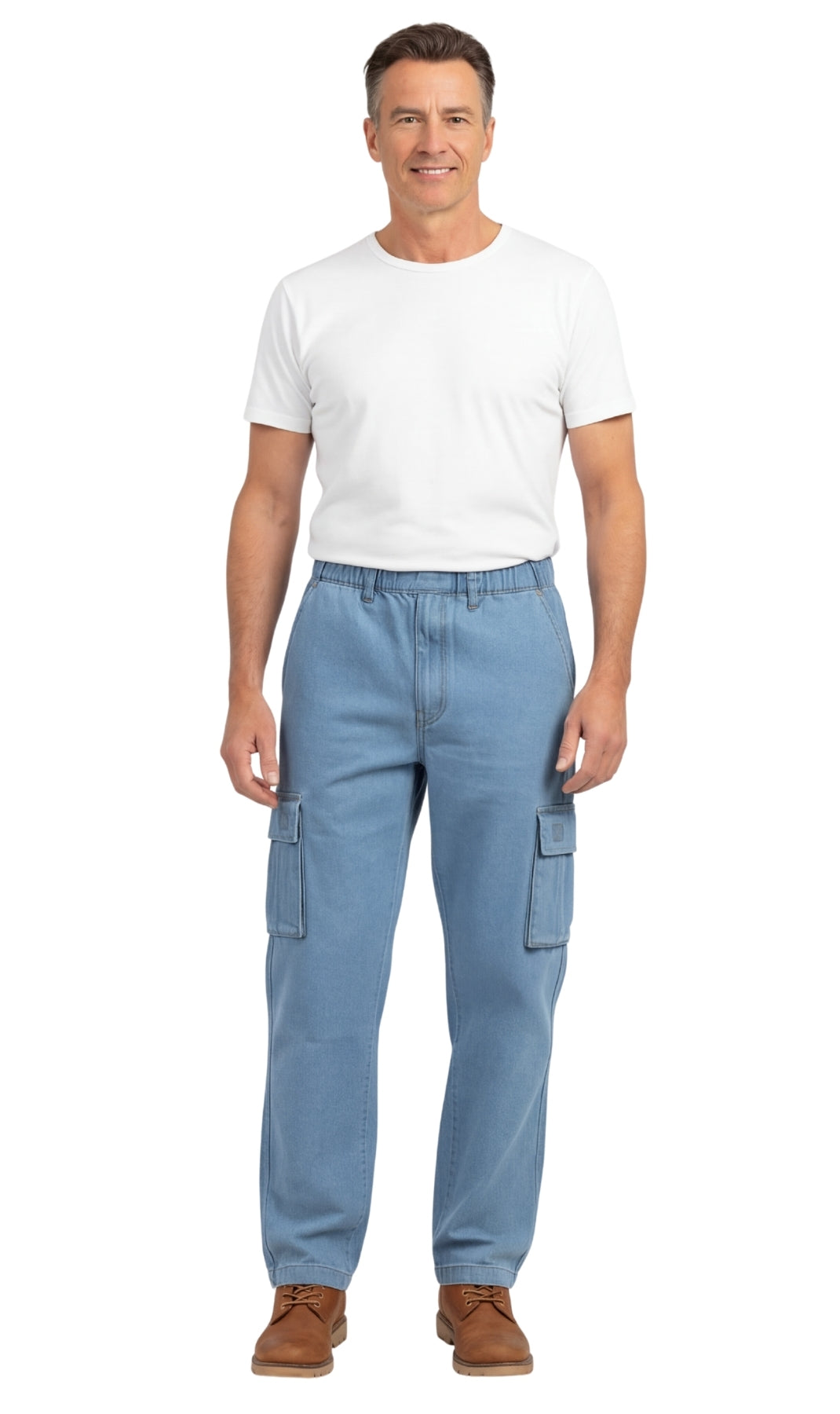 Men's Pull-On Jeans with Double Cargo Pockets — Lightweight Easy Fit - Fabs things