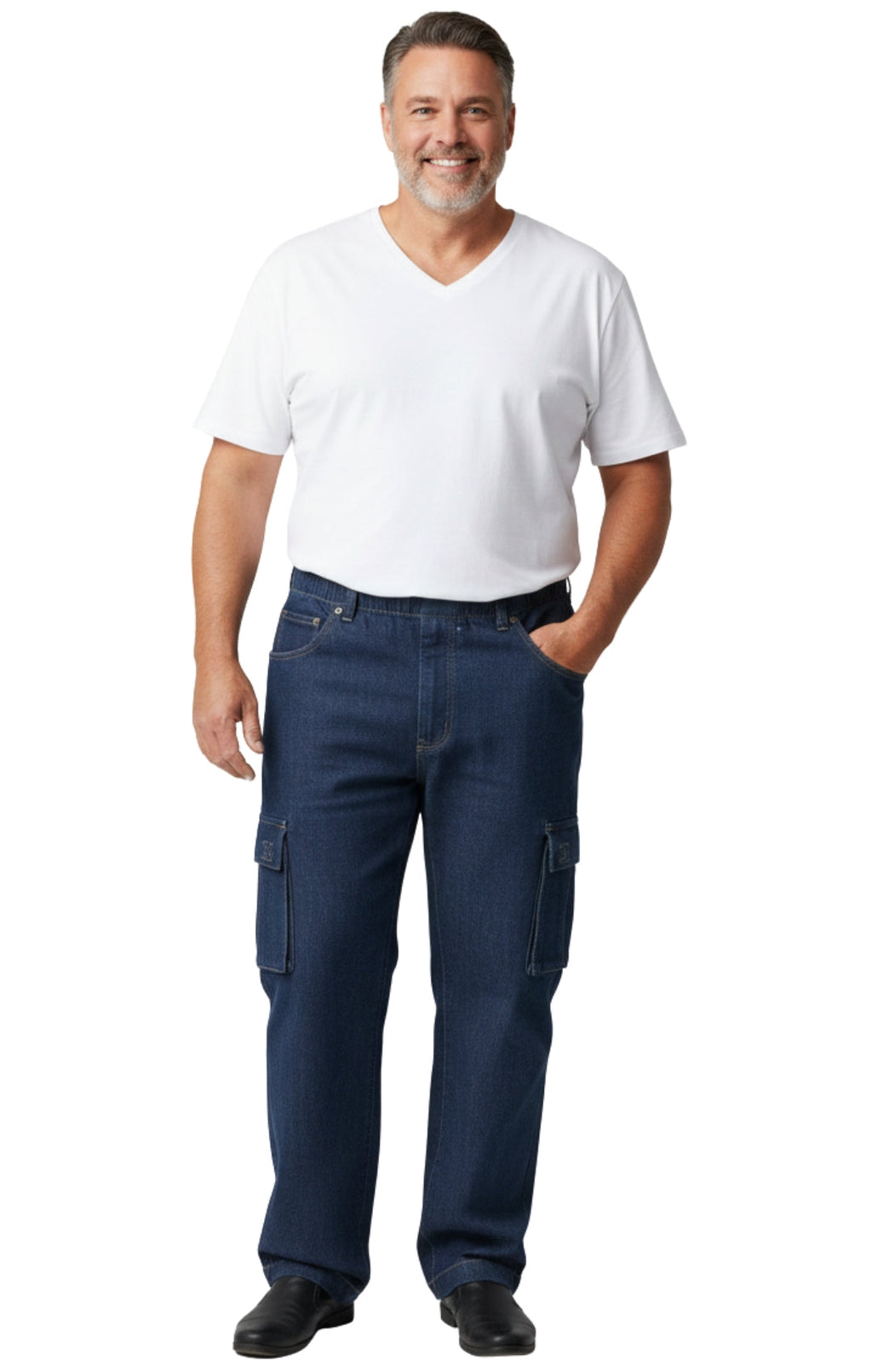 Men's Pull-On Jeans with Double Cargo Pockets — Lightweight Easy Fit - Fabs things