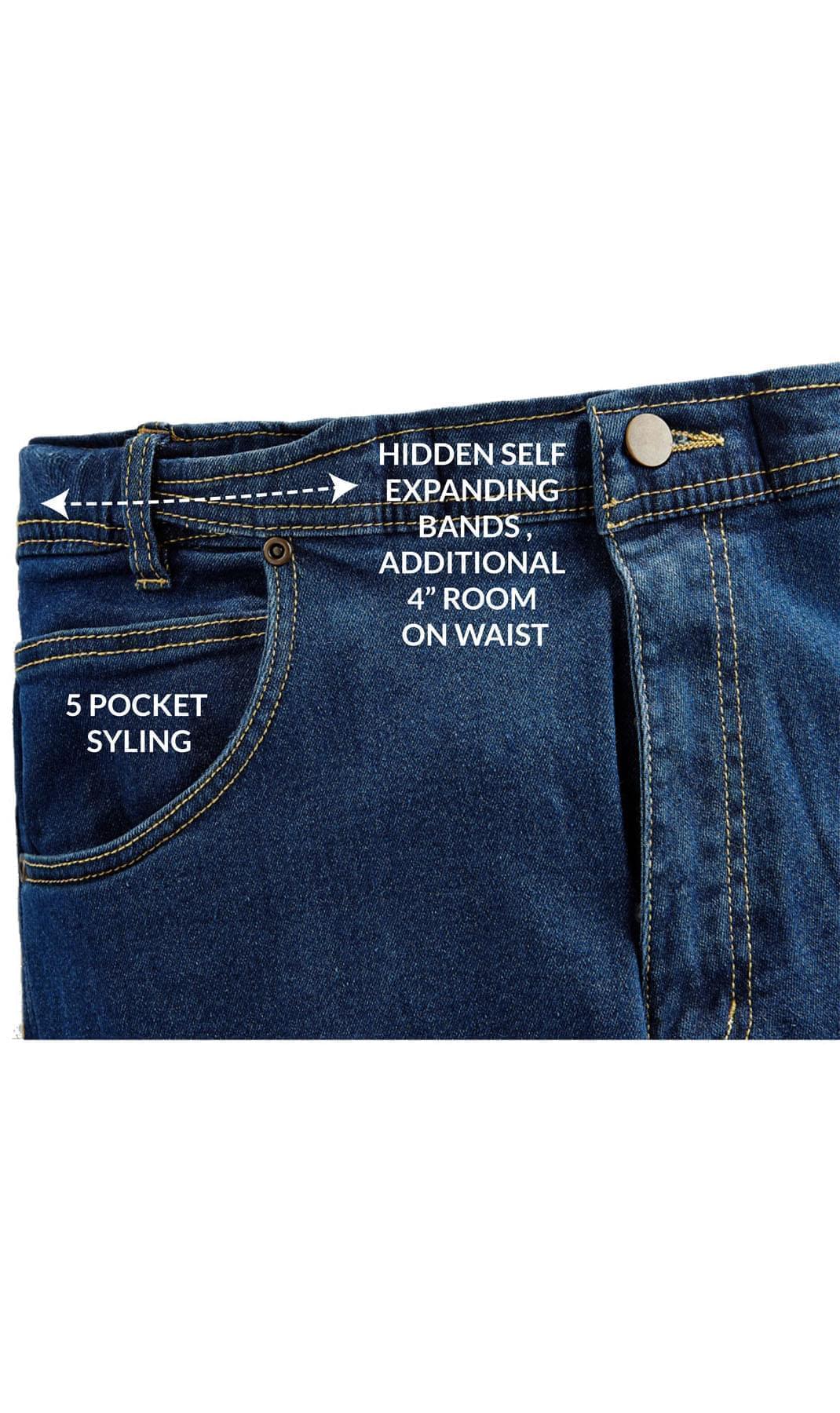 Men's Flex Waist Hidden Stretch Denim Jeans — Pull-On Easy Fit - Fabs things