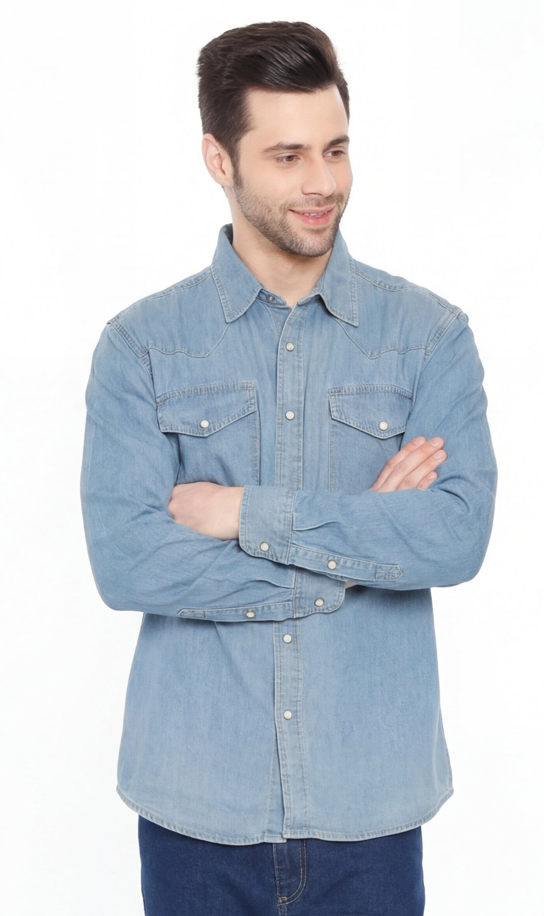 Men's Western Snap Button Shirt — Denim and Twill with Stitched Yoke - Fabs things
