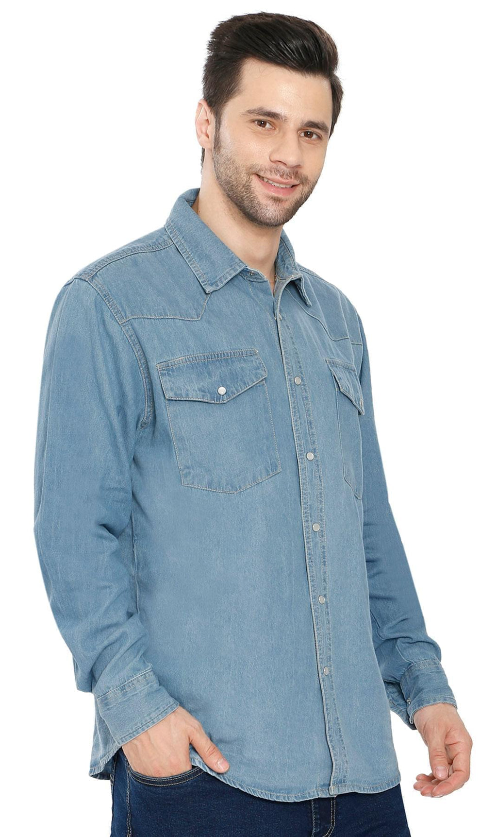 Men's Western Snap Button Shirt — Denim and Twill with Stitched Yoke - Fabs things