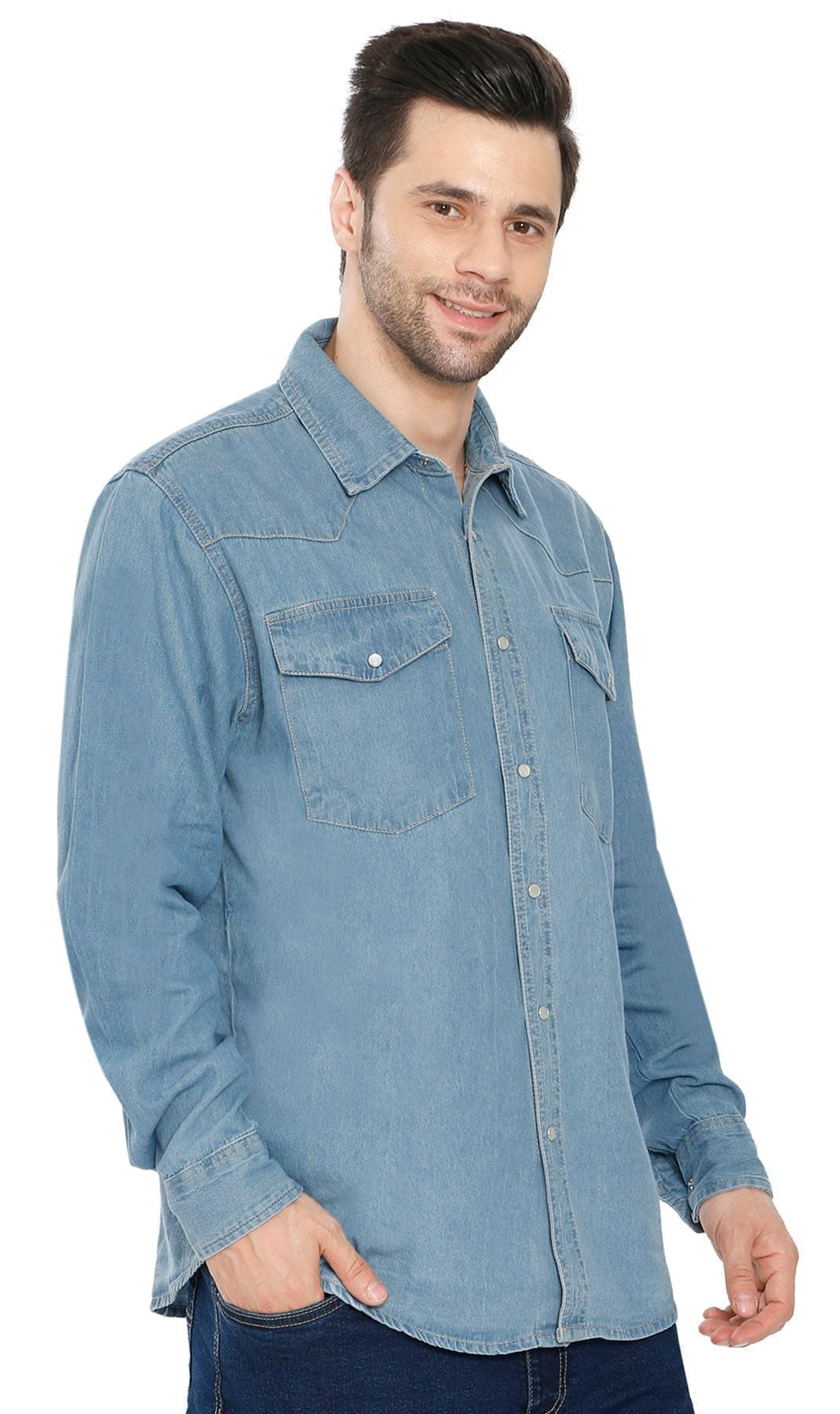 Men's Western Snap Button Shirt — Denim and Twill with Stitched Yoke - Fabs things