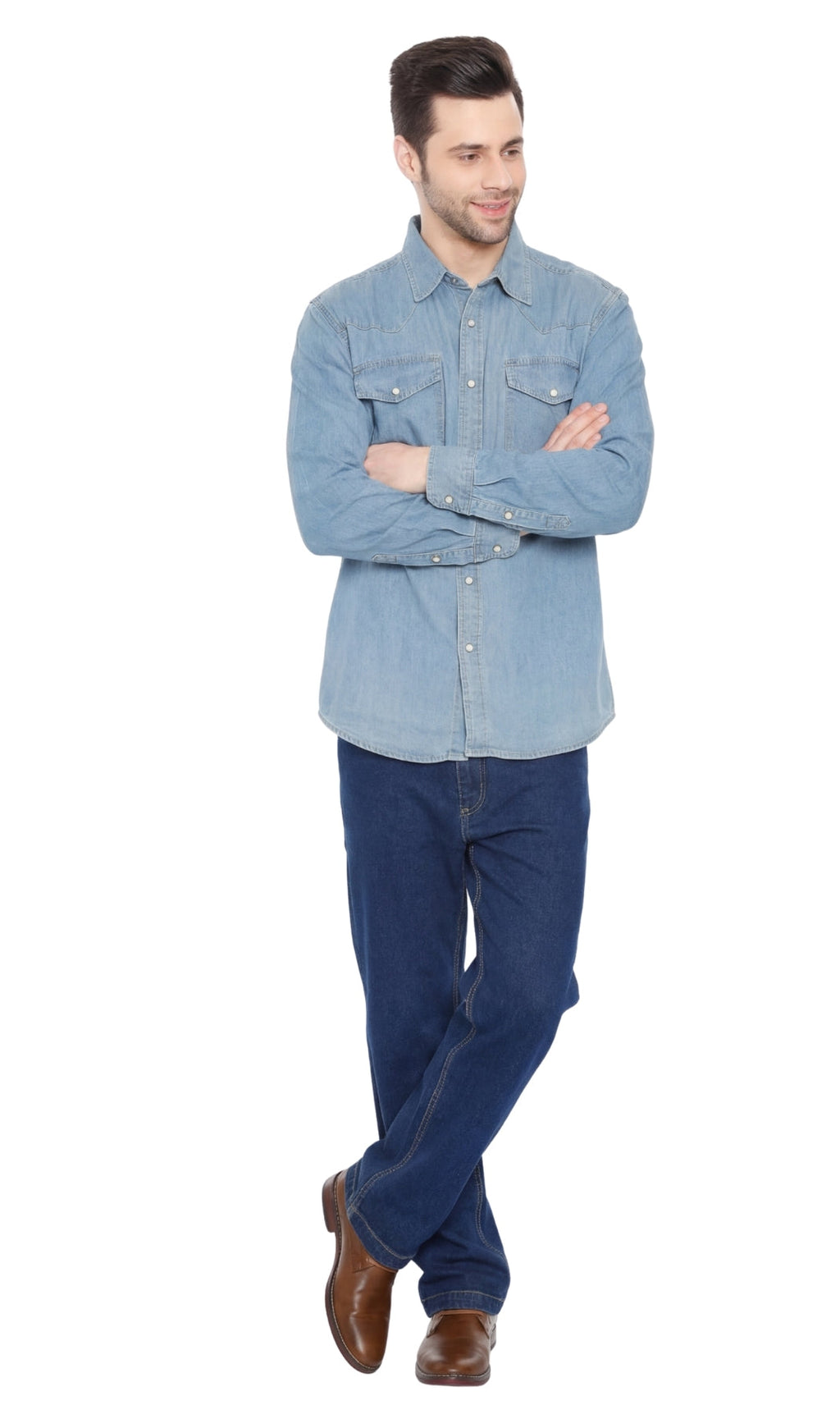 Men's Western Snap Button Shirt — Denim and Twill with Stitched Yoke - Fabs things