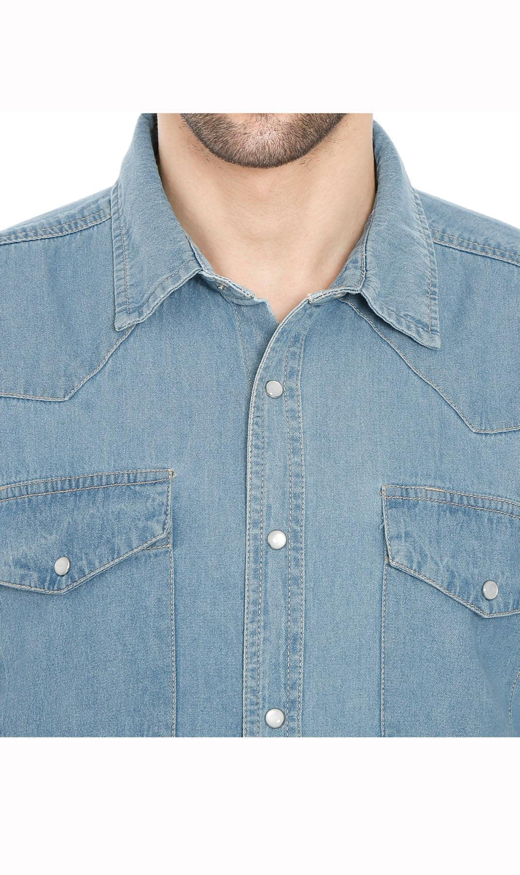 Men's Western Snap Button Shirt — Denim and Twill with Stitched Yoke - Fabs things