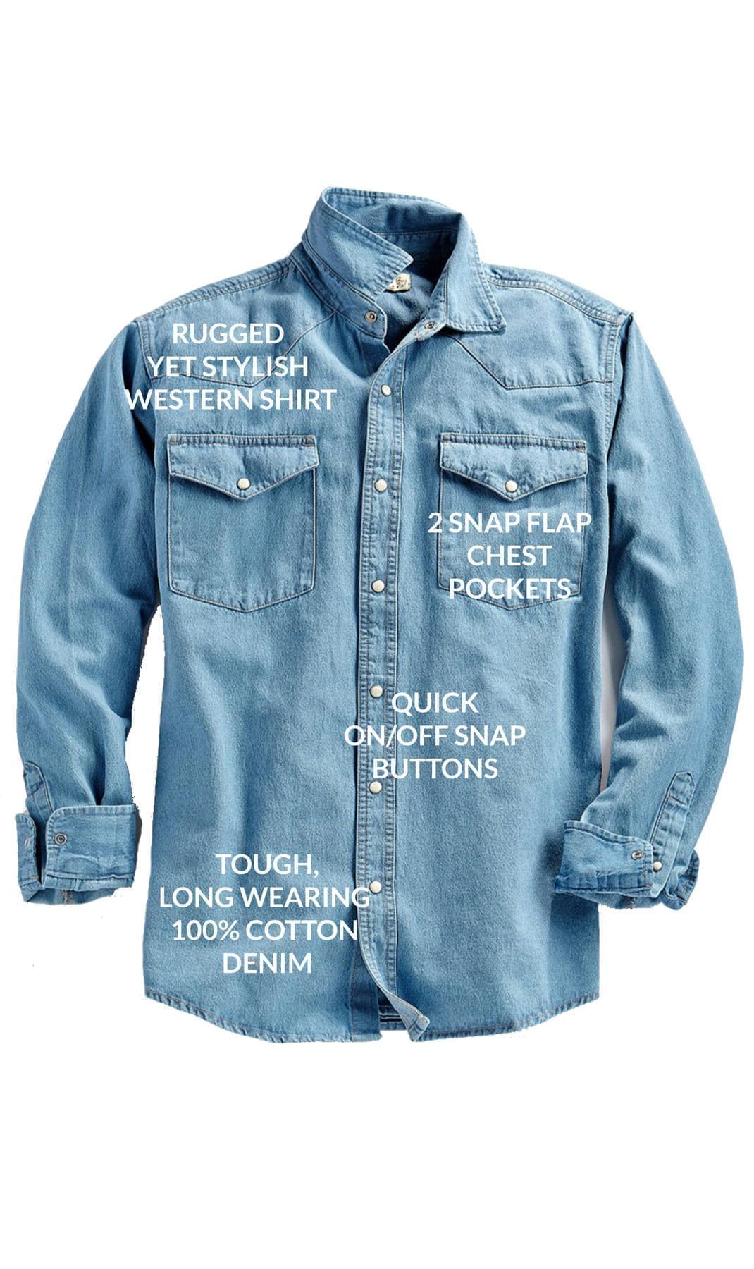 Men's Western Snap Button Shirt — Denim and Twill with Stitched Yoke - Fabs things