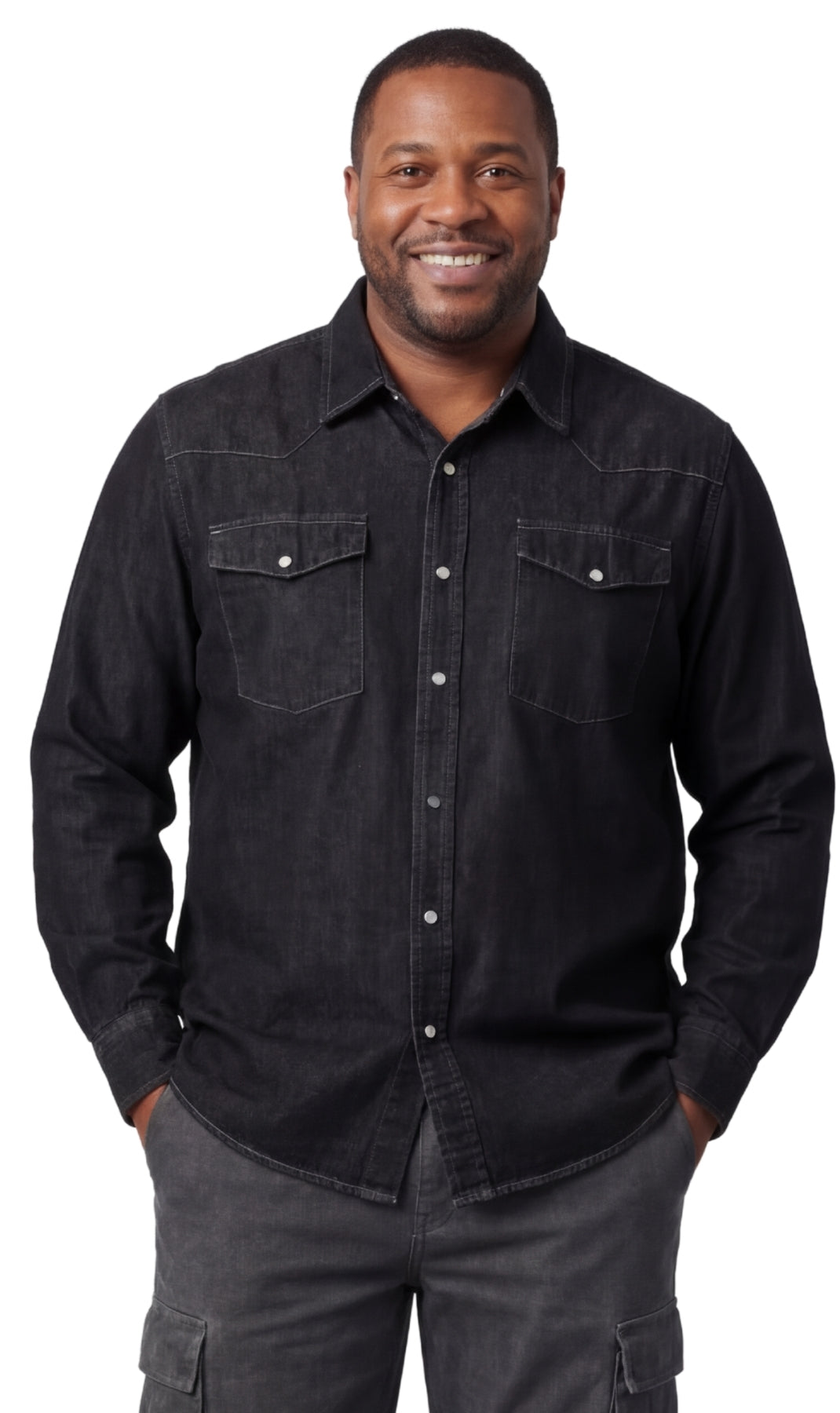 Men's Western Snap Button Shirt — Denim and Twill with Stitched Yoke - Fabs things