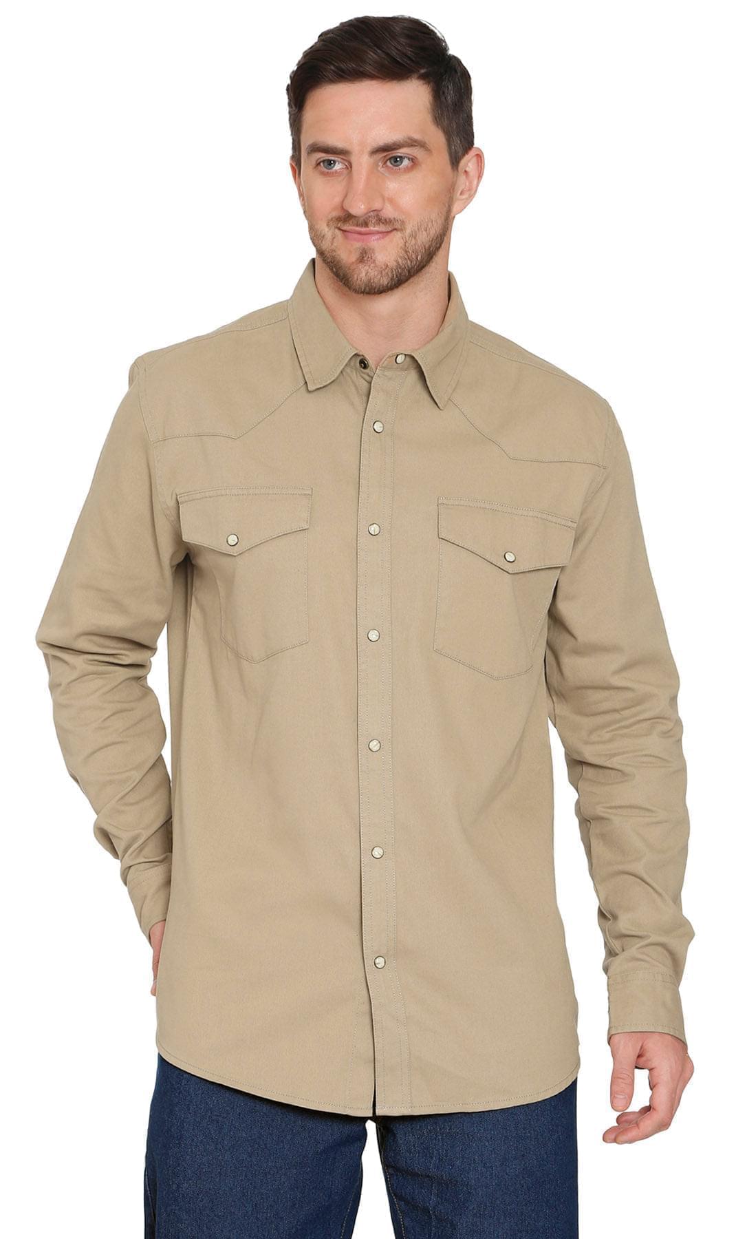 Men's Western Snap Button Shirt — Denim and Twill with Stitched Yoke - Fabs things