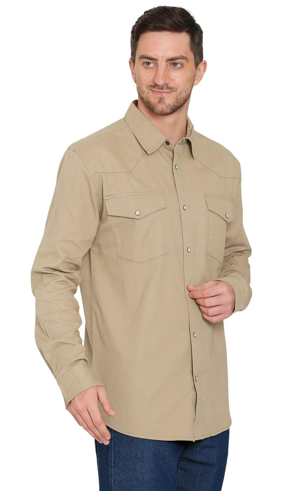Men's Western Snap Button Shirt — Denim and Twill with Stitched Yoke - Fabs things