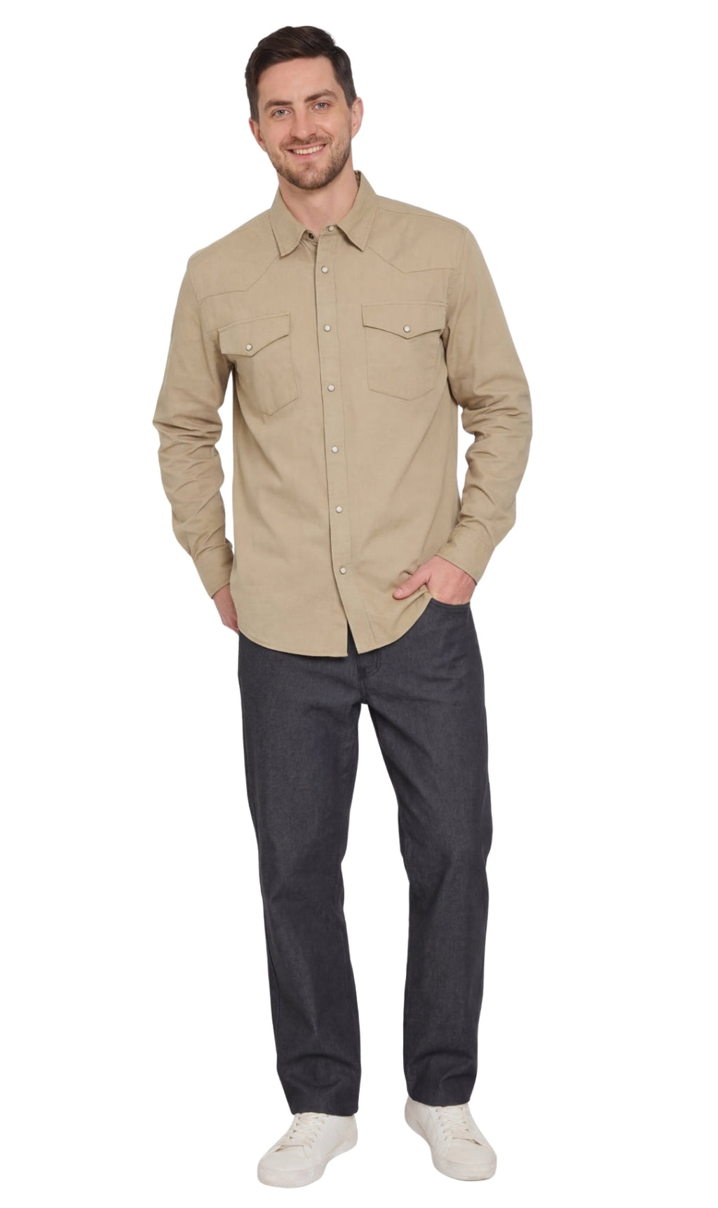 Men's Western Snap Button Shirt — Denim and Twill with Stitched Yoke - Fabs things