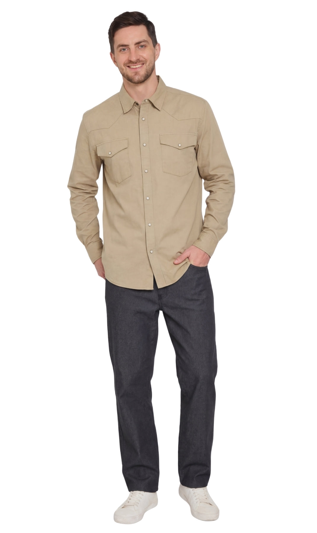 Men's Western Snap Button Shirt — Denim and Twill with Stitched Yoke - Fabs things