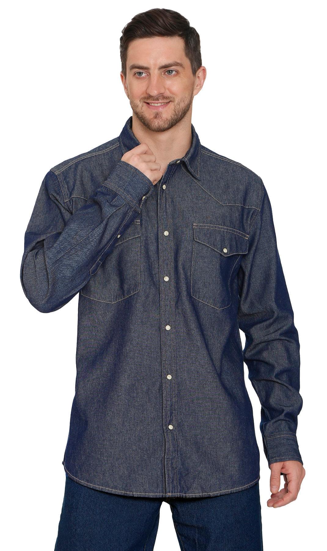 Men's Western Snap Button Shirt — Denim and Twill with Stitched Yoke - Fabs things
