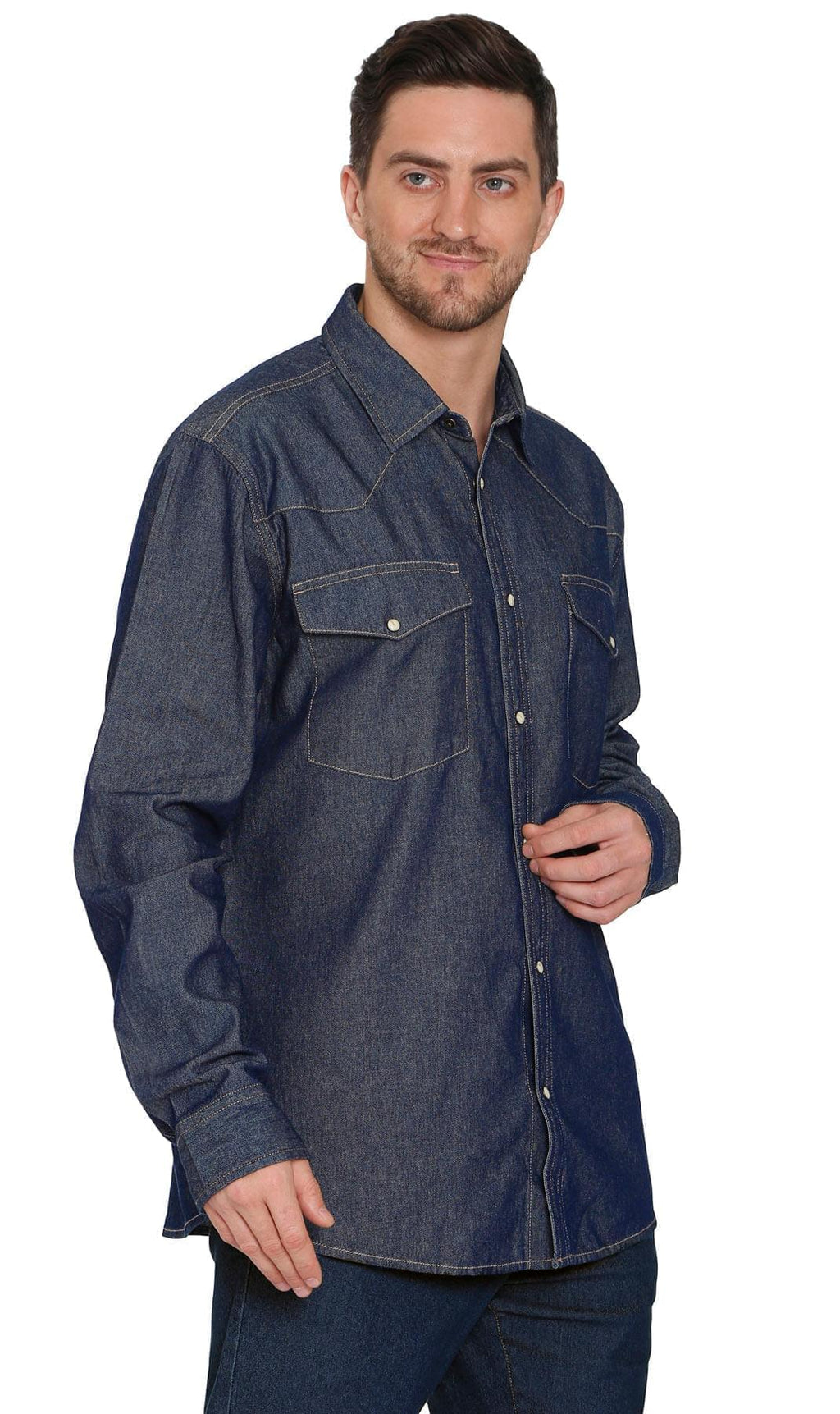 Men's Western Snap Button Shirt — Denim and Twill with Stitched Yoke - Fabs things