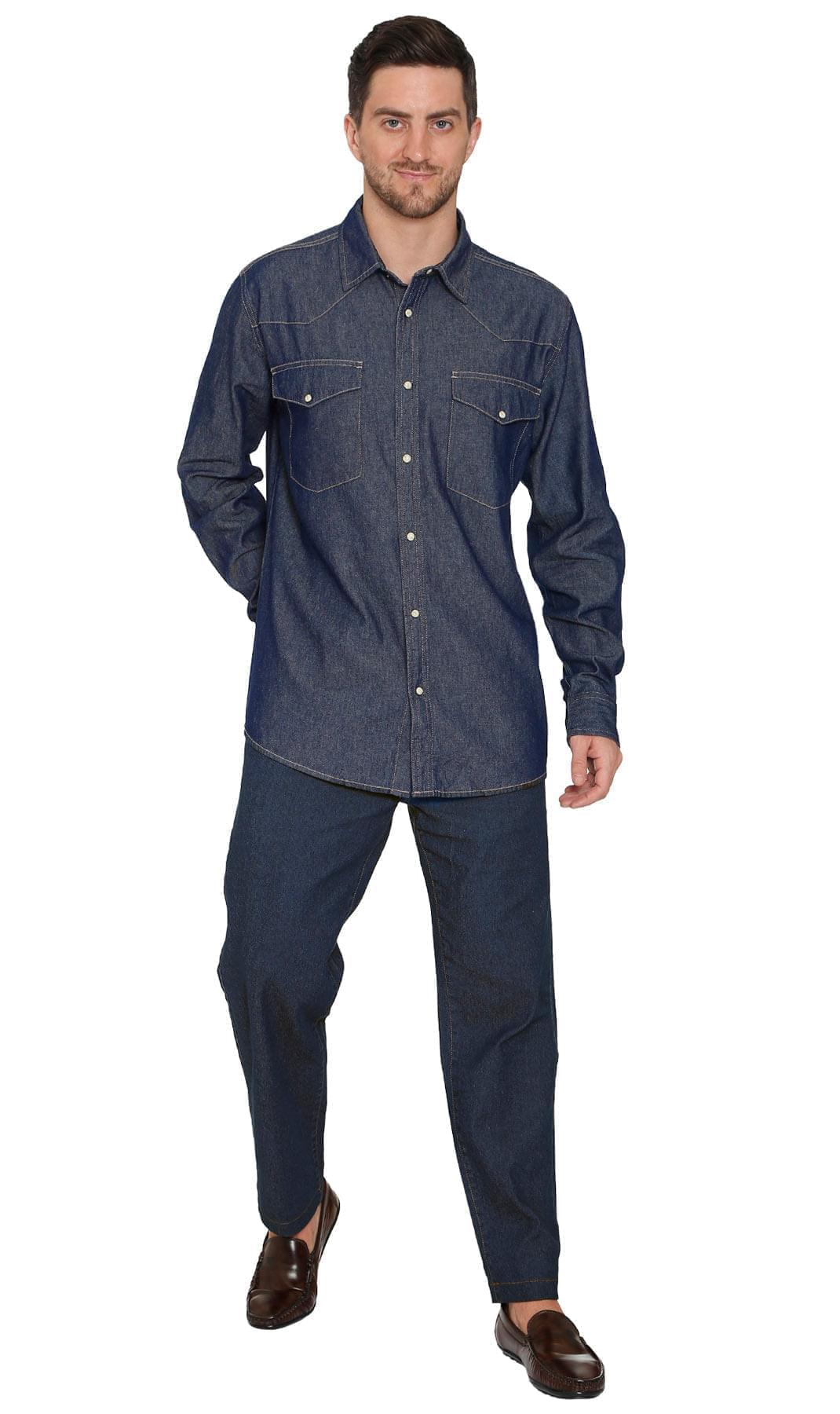 Men's Western Snap Button Shirt — Denim and Twill with Stitched Yoke - Fabs things