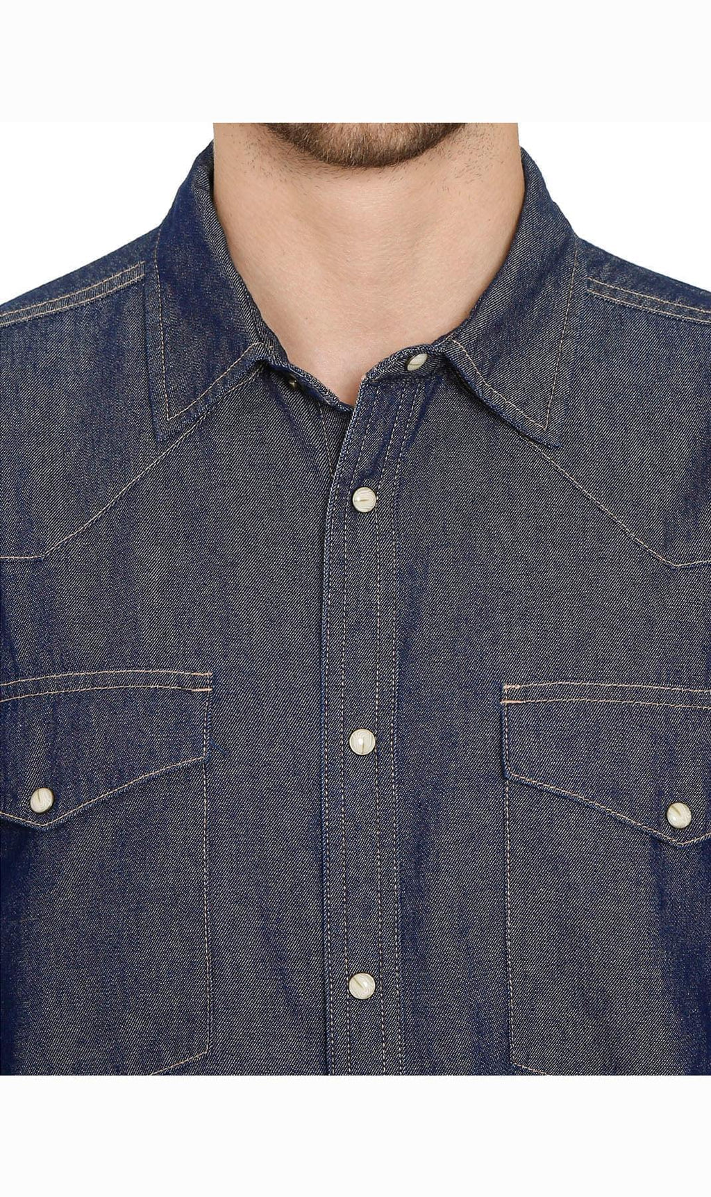 Men's Western Snap Button Shirt — Denim and Twill with Stitched Yoke - Fabs things