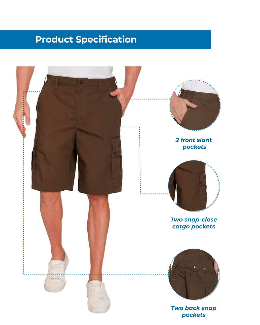 Men's Elastic Waist Cargo Shorts with Multi-Pocket Design - Fabs things