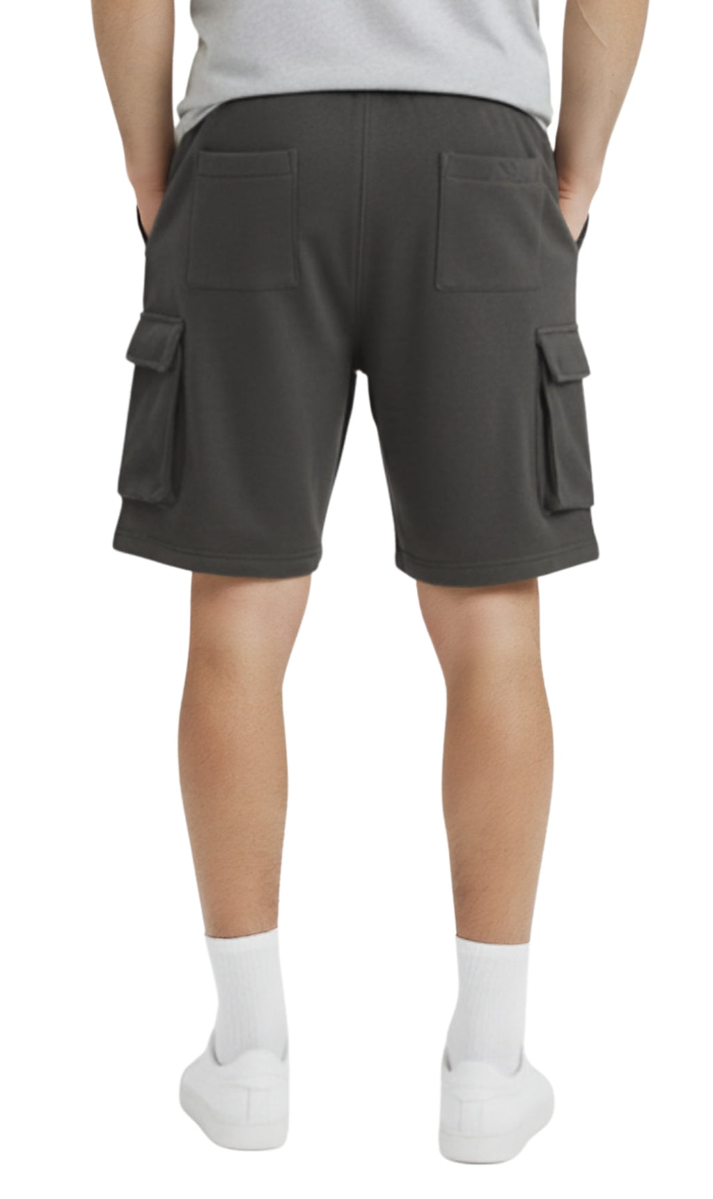 Men's Fleece Cargo Shorts — Elastic Waist Multi-Pocket Sweat Shorts - Fabs things