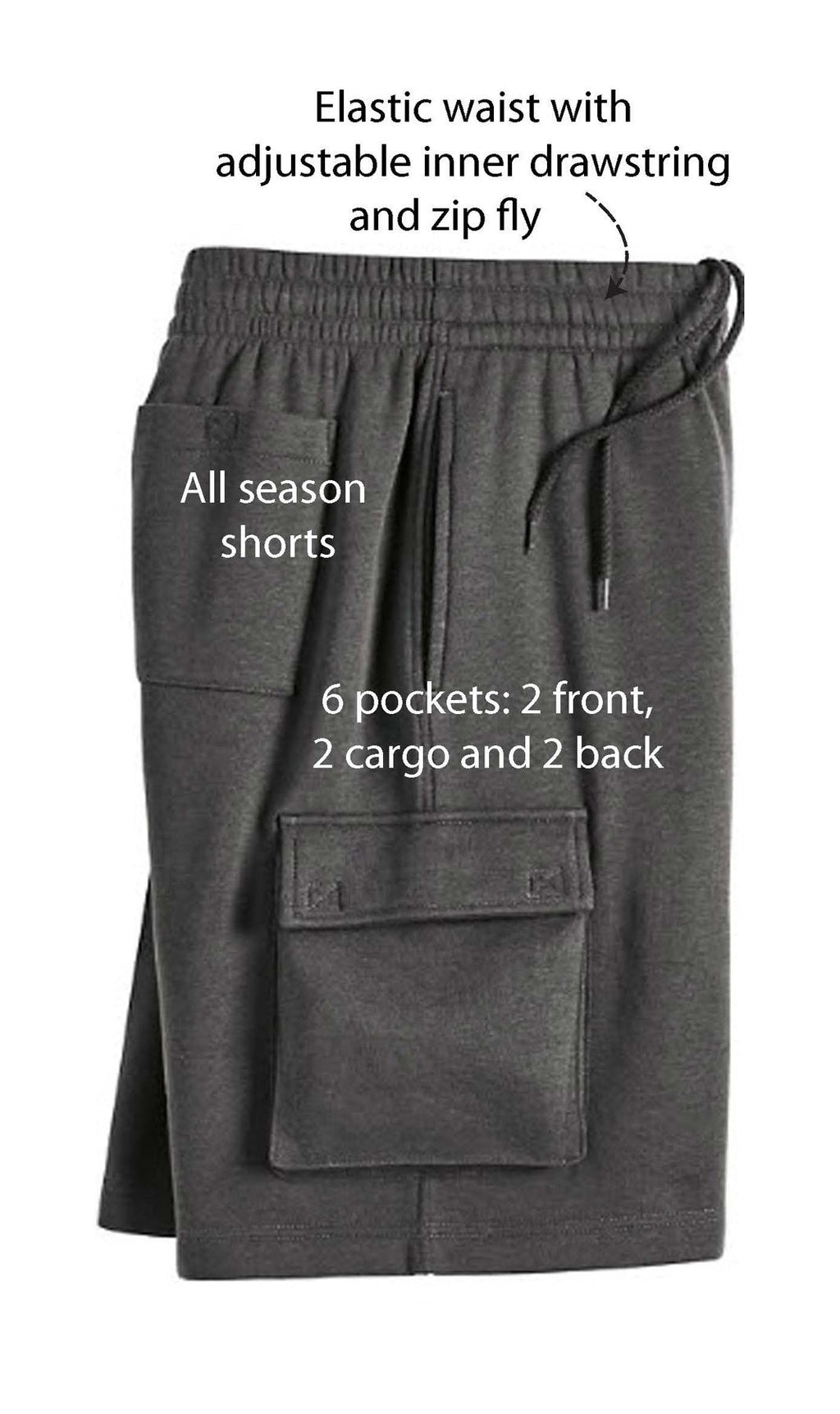 Men's Fleece Cargo Shorts — Elastic Waist Multi-Pocket Sweat Shorts - Fabs things