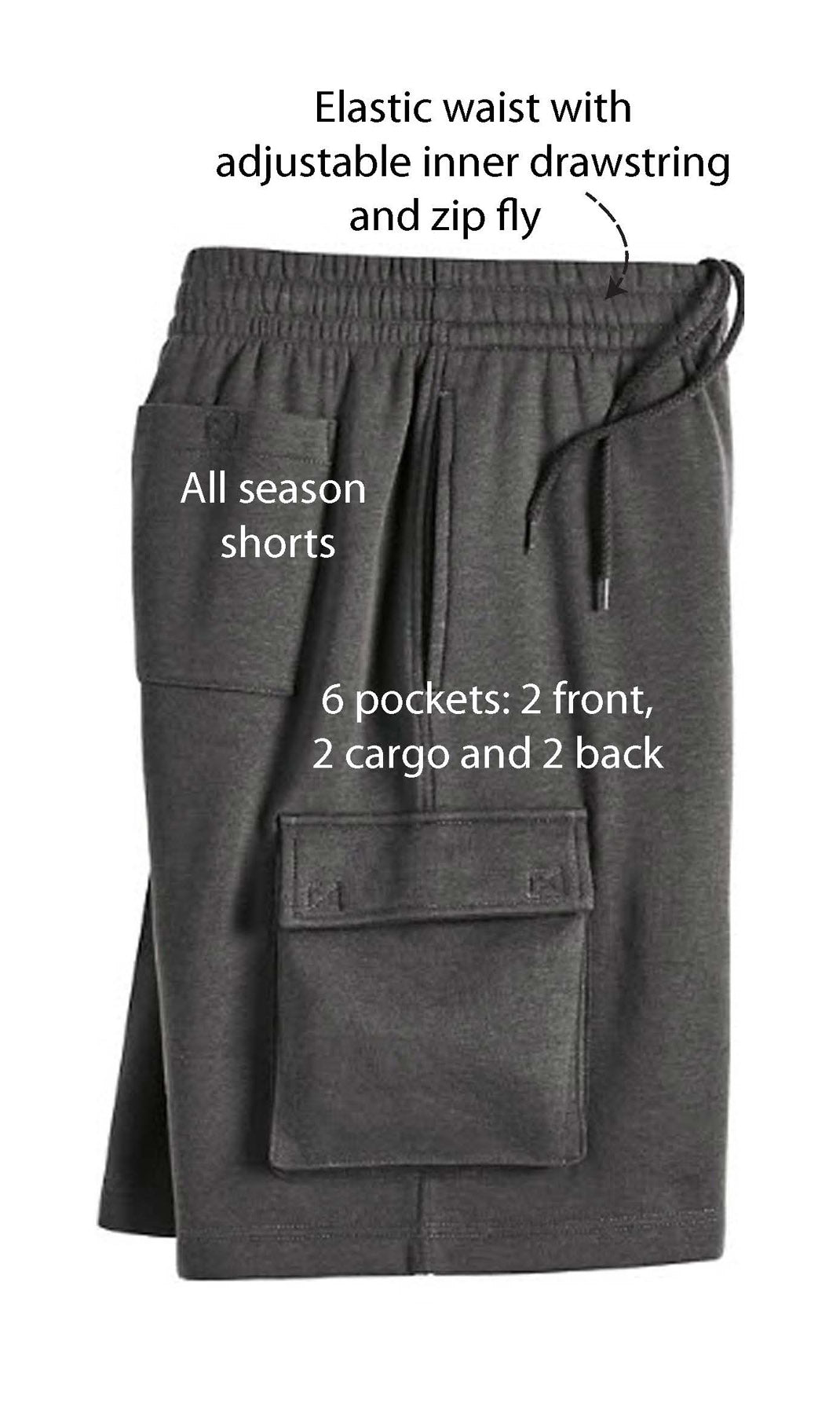 Men's Fleece Cargo Shorts — Elastic Waist Multi-Pocket Sweat Shorts - Fabs things