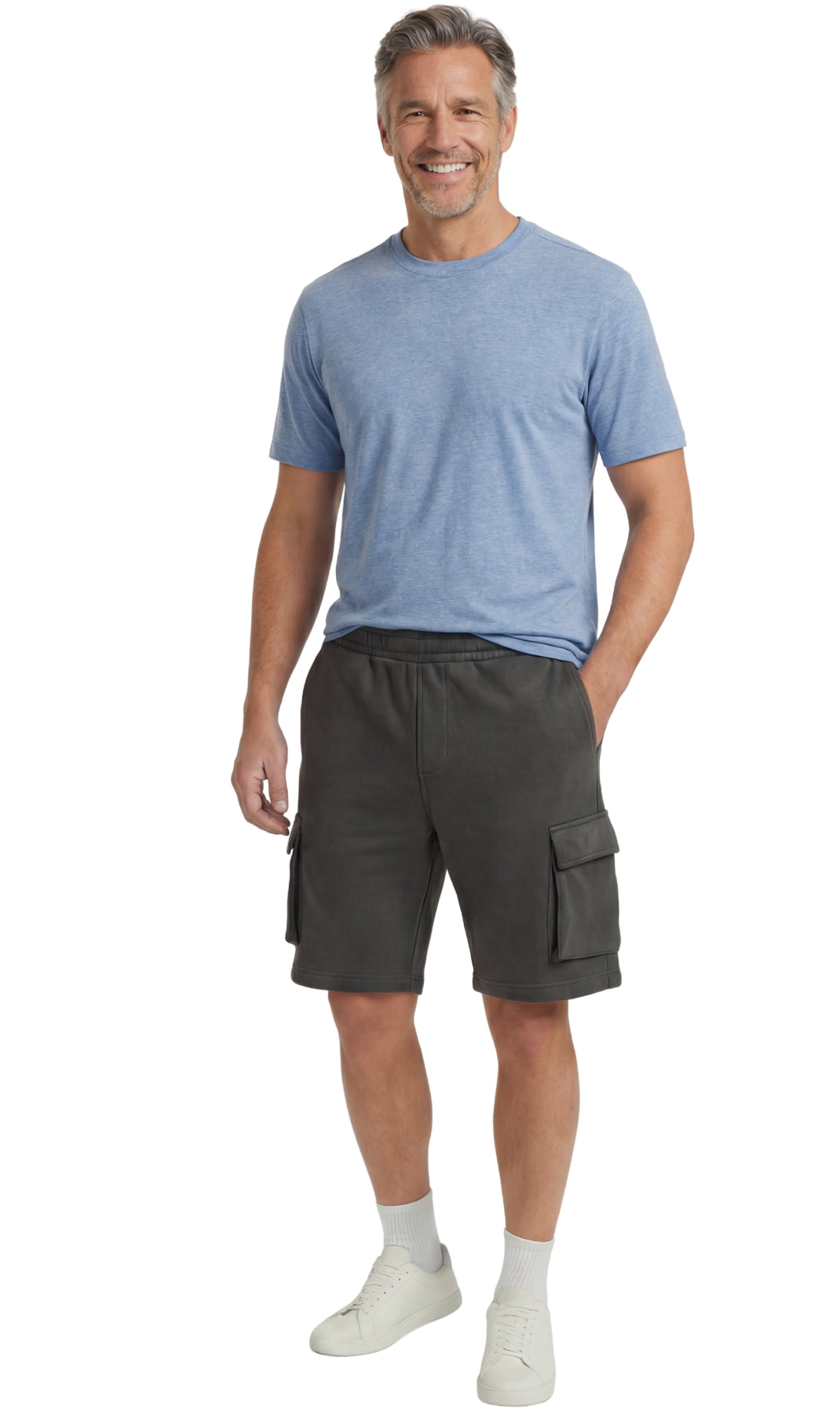 Men's Fleece Cargo Shorts — Elastic Waist Multi-Pocket Sweat Shorts - Fabs things